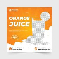 Orange juice promotional web banner design for restaurants and cafes. Beverage sale template vector for social media marketing. Orange juice sale discount template design with abstract shapes.