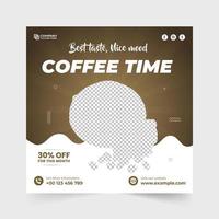 Beverage promotional template design with chocolate color backgrounds. Coffee advertisement poster vector with abstract shapes. Coffee shop social media post design for digital marketing.