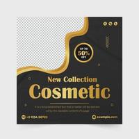 Cosmetic social media post vector with golden and pink colors. Modern cosmetic business promotion template for digital marketing. Fashion and beauty product sale web banner design with abstract shapes