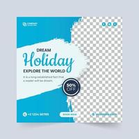 Holiday vacation planner business flyer template. Tour and travel social media post design with yellow and blue color. Travel agency business poster design vector. Travel discount offer brochure. vector