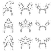 Set of Christmas headband in line style isolated vector