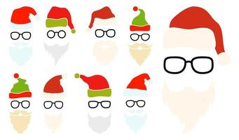 Barba con gorro de navidad y gafas sobre fondo blanco. vector