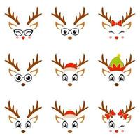 Set of Reindeer Face in flat style isolated vector