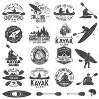 Set of canoe and kayak club badges. Vector illustration.