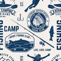 Canoe, Kayak and fishing Club seamless pattern. vector