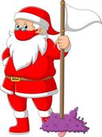 The Santa clause using the red mask holding the white flag to kill the corona virus vector