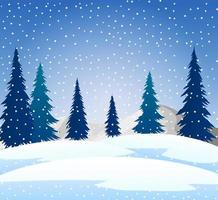 Winter snow landscape background and silhouette tree vector