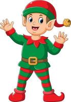 The boy elfs using the Santa clause clown costume standing with the happy face vector