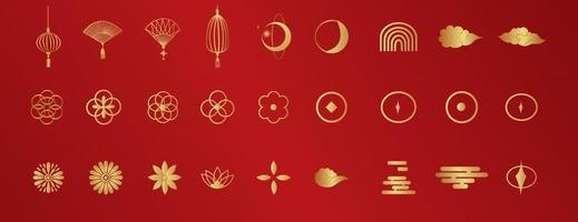 Chinese traditional ornaments, Set of Lunar year decorations, flowers, lanterns, clouds, elements and icons vector