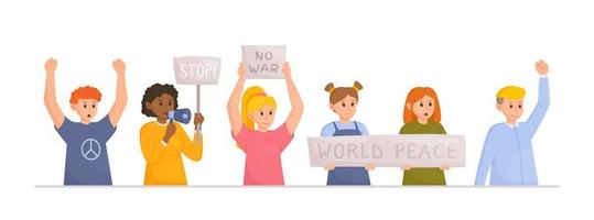 Vector illustration of people's protest. Rally against the war. Gathering of people to celebrate the war in Ukraine.