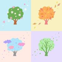 Vector illustration for children in pastel colors. Change of seasons four trees at different times of the year.