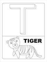 Alphabet Animal Coloring page for kids line art vector