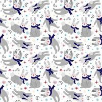 Seamless pattern with rabbits in scarves vector