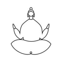 Black contour of woman sitting in a lotus pose on white. The cartoon character does yoga. Concept of balance, healthy lifestyle, sports, harmony. Icon vector