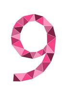 Neon pink number 9 polygon style isolated on white background. Learning numbers, serial number, price, place vector