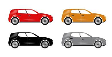 Car set, automobile collection, red yellow, black and white car vector