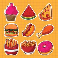 Set fast food sticker icon hand drawn