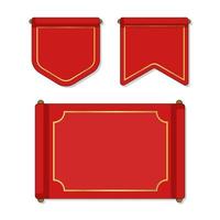 pancarta china antigua roja, pancarta enrollada y colgante, papel de pergamino de evento chino. vector