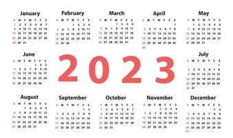 Calendar 2023 starting from Sunday. Vector