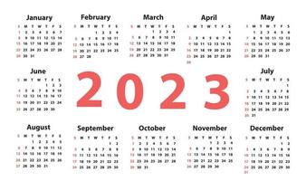 Calendar 2023 starting from Sunday. Vector