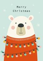 Christmas card with cute bear. Vector illustrations
