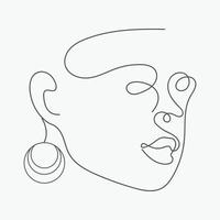 Woman face line art illustration, modern one line hand drawing vector