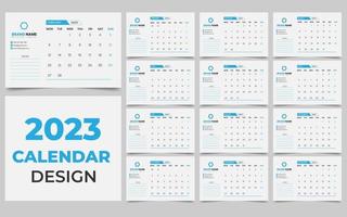 12023 Calendar 12 months. The week starts on Sunday. Business vector illustration.