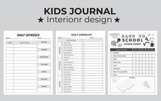 plantilla de página de cuaderno de diario para niños notas vectoriales, lista de verificación, planificador diario y semanal vector