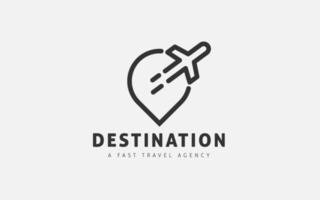 plantilla de diseño de logotipo de viaje. conceptos de ubicación y vuelo. agencias de viajes, tours, boletos, vacaciones. diseño de logotipo mínimo. vector