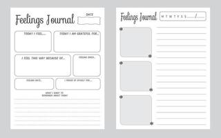 Feeling journal notebook page template vector notes weekly planner