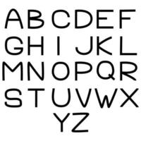 English alphabet in black with strict lines and rounded elements, a set of letters in the same style for creating inscriptions, ABC vector illustration