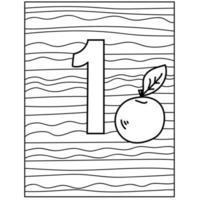 number one coloring page fruit, apple and abstract stripes, page for kids activity vector