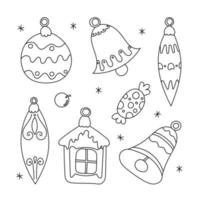 Christmas tree toys. Christmas and New Year outline objects set vector