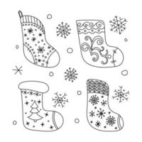 juego de calcetines navideños. libro para colorear de calcetín de navidad para adultos y niños. ilustración vectorial estilo garabato. vector