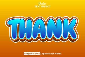 thank text effect with graphic style and editable. vector