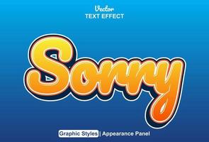 sorry text effect with graphic style and editable. vector