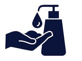 Liquid hand soap icon. Hand washing. Wash your hands. Vector icon isolated on white background.