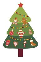 un árbol de navidad festivo decorado con pan de jengibre. árbol de Navidad. vector