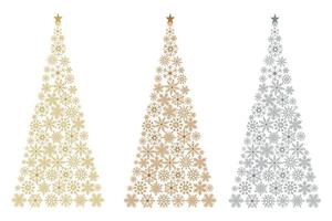 un conjunto de árboles de navidad. árboles de navidad hechos de copos de nieve. ilustración vectorial sobre un fondo blanco. vector