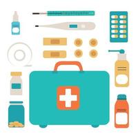 First aid kit isolated on white background. The concept of health, care and medical diagnosis. Flat design. Vector illustration. White background