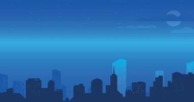 Night city landscape. The city at night. Vector illustration on a blue background.