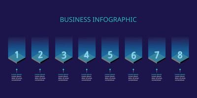 plantilla de gráfico de número de paso para infografía para presentación de 8 elementos con luz azul vector