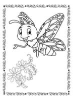 Flower And Butterfly Coloring Page For Kids vector