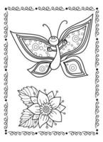 Flower And Butterfly Coloring Page For Kids vector