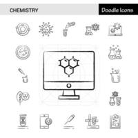 conjunto de 17 conjunto de iconos dibujados a mano de química vector