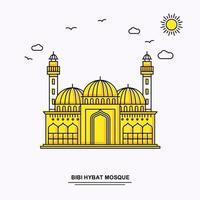 BIBI HYBAT MOSQUE Monument Poster Template World Travel Yellow illustration Background in Line Style with beauture nature Scene vector