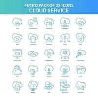 25 paquete de iconos de servicio en la nube futuro verde y azul vector