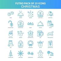 25 Green and Blue Futuro Christmas Icon Pack vector