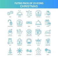 25 paquete de iconos de navidad futuro verde y azul vector