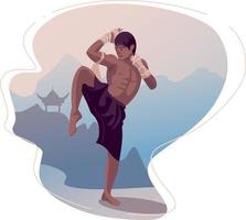 luchador masculino de muay thai plano asiático. ilustración vectorial vector